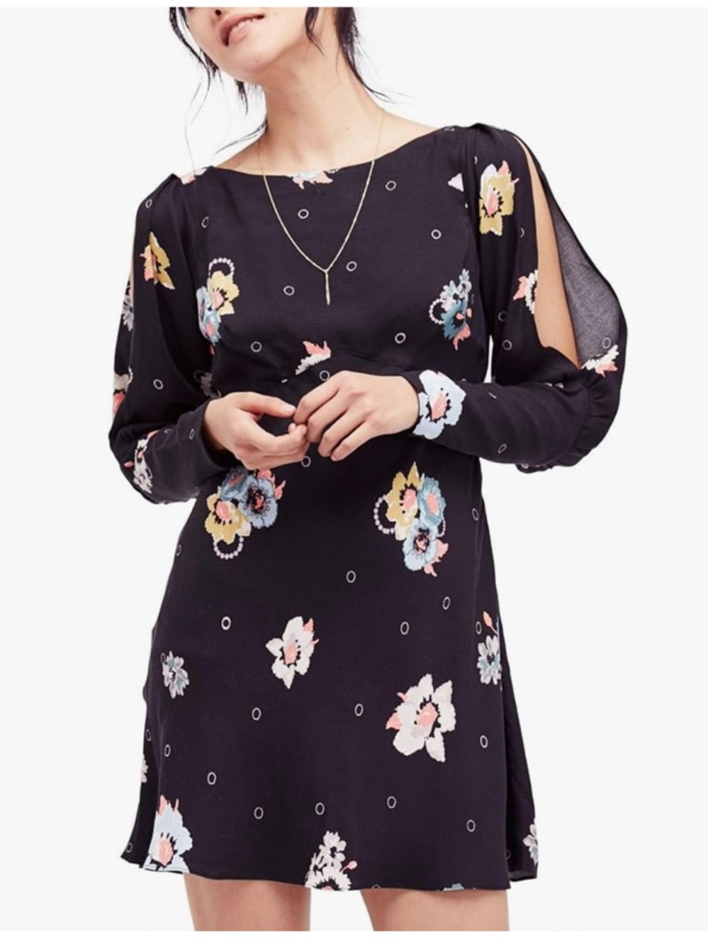 Free People $156 Womens Sunshadows Split-Sleeve Mini Dress Size 10